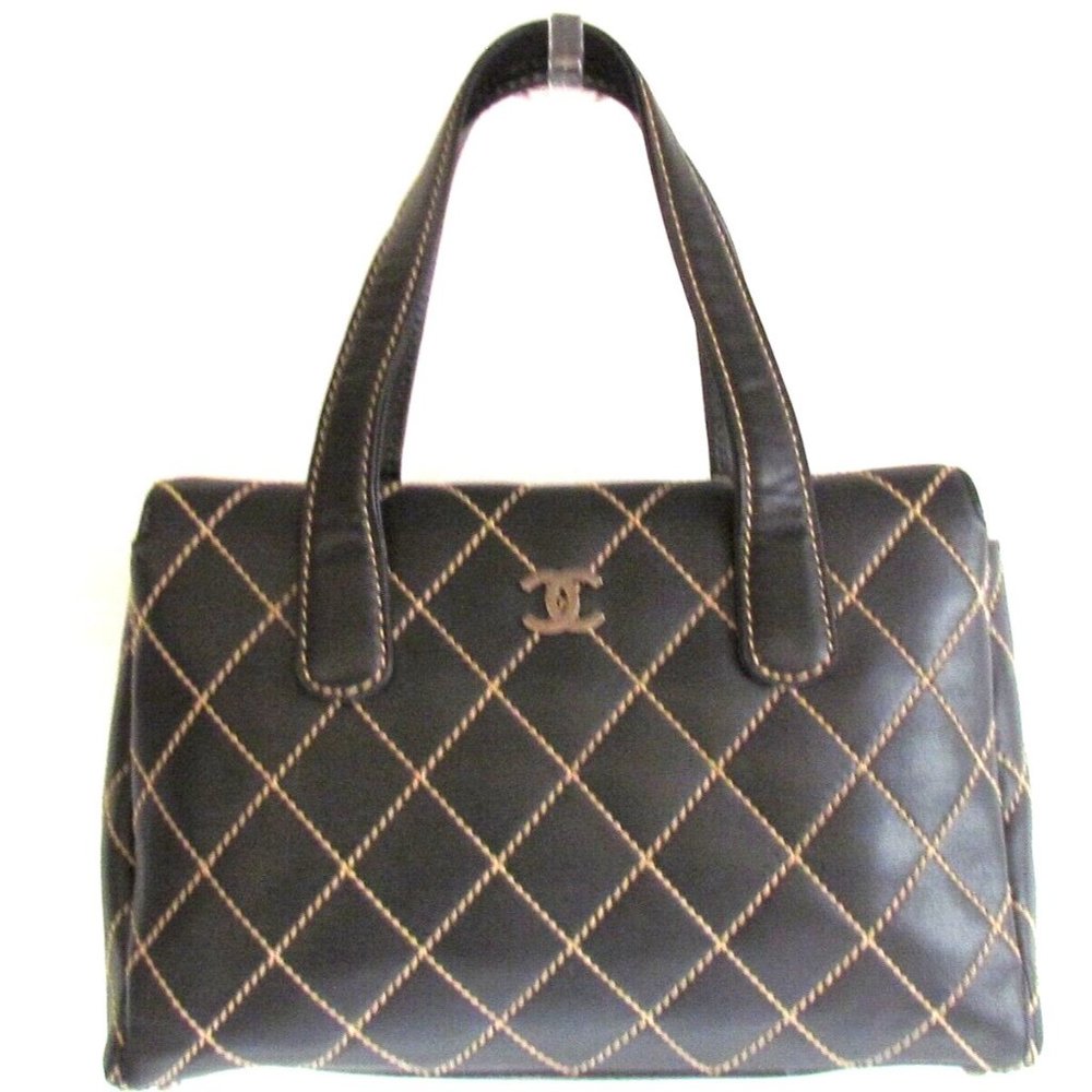 Chanel Wild Stitch Brown Leather Squared Diamond Stitching Top Handle Bag - Picture 9 of 13